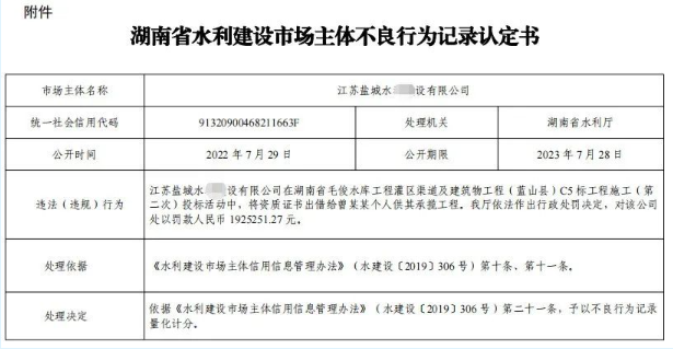 出借資質(zhì)供個人承攬工程，企業(yè)被罰款190余萬！